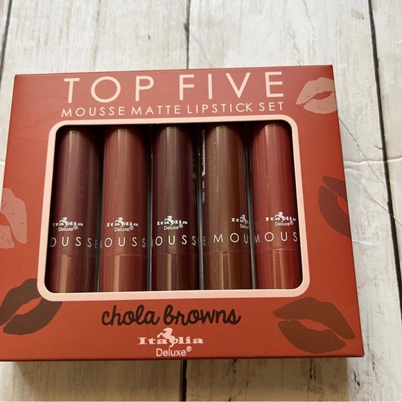 italia deluxe Makeup Italia Deluxe Top Five Mousse Matte Lipstick Set In Shade Chola Browns